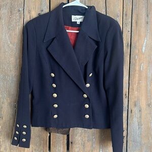 Classic 1980-1990 era military style jacket. Navy. Size 12. Brass/gold tone